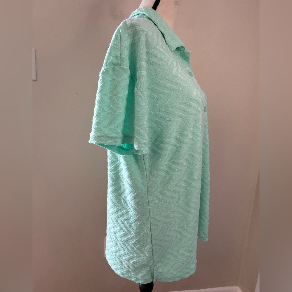 Southern Shirt mint teal green terry cloth shirt textured stripes SZ M